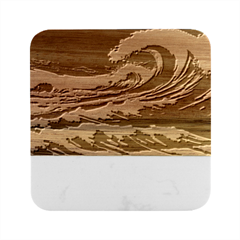 Tsunami Waves Ocean Sea Nautical Nature Water 9 Marble Wood Coaster (square)