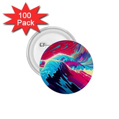 Tsunami Waves Ocean Sea Nautical Nature Water Blue Pink 1 75  Buttons (100 Pack)  by Jancukart