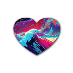 Tsunami Waves Ocean Sea Nautical Nature Water Blue Pink Rubber Coaster (heart)