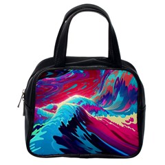 Tsunami Waves Ocean Sea Nautical Nature Water Blue Pink Classic Handbag (One Side)