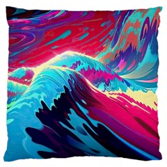 Tsunami Waves Ocean Sea Nautical Nature Water Blue Pink Large Cushion Case (One Side)