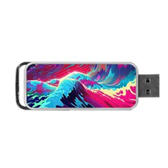 Tsunami Waves Ocean Sea Nautical Nature Water Blue Pink Portable Usb Flash (one Side) by Jancukart