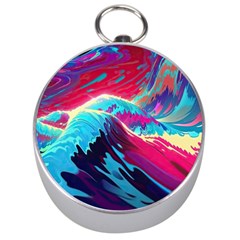 Tsunami Waves Ocean Sea Nautical Nature Water Blue Pink Silver Compasses