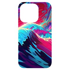 Tsunami Waves Ocean Sea Nautical Nature Water Blue Pink Iphone 14 Pro Black Uv Print Case by Jancukart