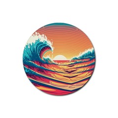 Waves Ocean Sea Tsunami Nautical 6 Rubber Coaster (round) by Jancukart