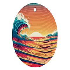 Waves Ocean Sea Tsunami Nautical 6 Oval Ornament (two Sides) by Jancukart