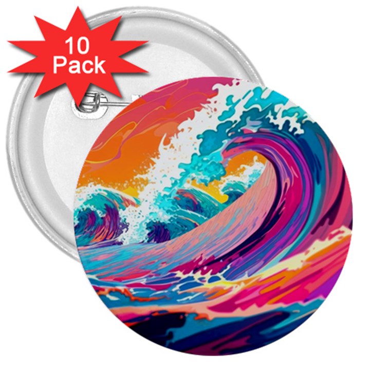 Tsunami Waves Ocean Sea Nautical Nature Water 2 3  Buttons (10 pack) 