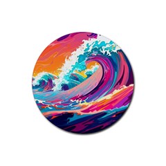 Tsunami Waves Ocean Sea Nautical Nature Water 2 Rubber Coaster (round) by Jancukart