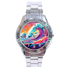 Tsunami Waves Ocean Sea Nautical Nature Water 2 Stainless Steel Analogue Watch by Jancukart