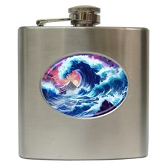 Storm Tsunami Waves Ocean Sea Nautical Nature Hip Flask (6 Oz) by Jancukart