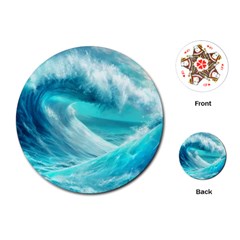 Tsunami Waves Ocean Sea Nautical Nature Water Tidal Playing Cards Single Design (round) by Jancukart