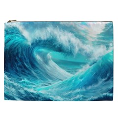 Tsunami Waves Ocean Sea Nautical Nature Water Tidal Cosmetic Bag (xxl) by Jancukart
