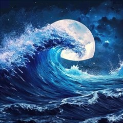 Tsunami Waves Ocean Sea Nautical Nature Water Moon Play Mat (square) by Jancukart