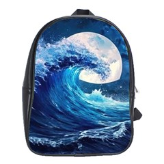 Tsunami Waves Ocean Sea Nautical Nature Water Moon School Bag (xl) by Jancukart