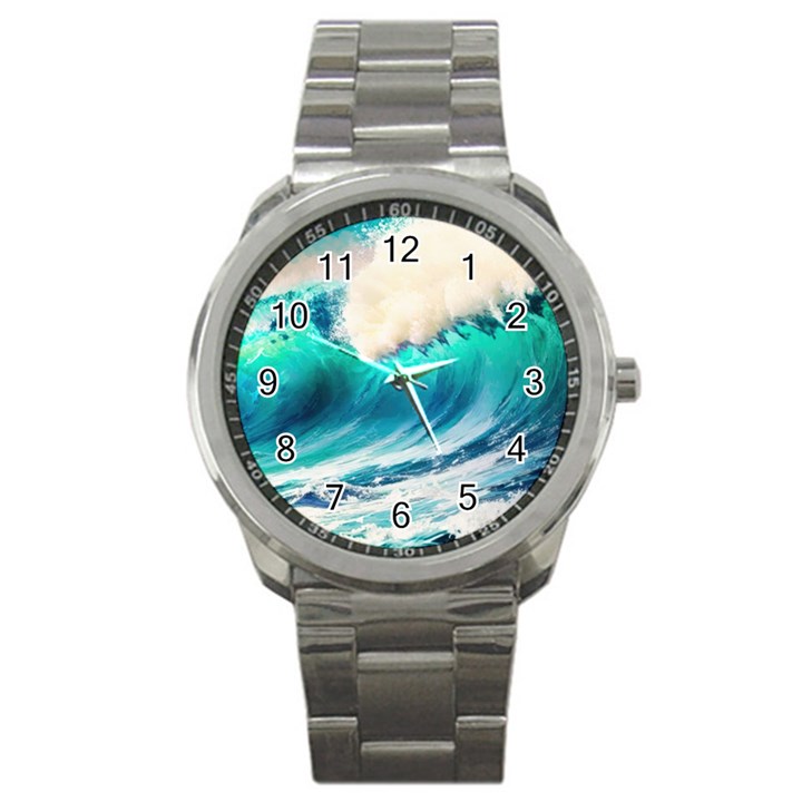 Tsunami Waves Ocean Sea Nautical Nature Water Art Ai Generated Sport Metal Watch