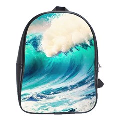 Tsunami Waves Ocean Sea Nautical Nature Water Art Ai Generated School Bag (large) by Jancukart