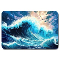 Tsunami Waves Ocean Sea Nautical Nature Water Arts Large Doormat by Jancukart