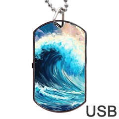 Tsunami Waves Ocean Sea Nautical Nature Water Arts Dog Tag Usb Flash (two Sides) by Jancukart