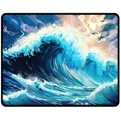 Tsunami Waves Ocean Sea Nautical Nature Water Arts Two Sides Fleece Blanket (medium) by Jancukart