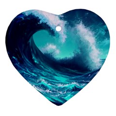 Tsunami Tidal Wave Ocean Waves Sea Nature Water Heart Ornament (two Sides) by Jancukart