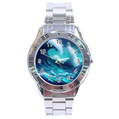 Tsunami Tidal Wave Ocean Waves Sea Nature Water Stainless Steel Analogue Watch by Jancukart