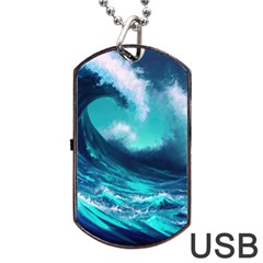 Tsunami Tidal Wave Ocean Waves Sea Nature Water Dog Tag Usb Flash (one Side) by Jancukart