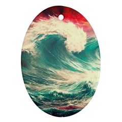 Storm Tsunami Waves Ocean Sea Nautical Nature 2 Oval Ornament (two Sides) by Jancukart