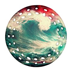 Storm Tsunami Waves Ocean Sea Nautical Nature 2 Round Filigree Ornament (two Sides) by Jancukart