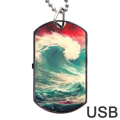 Storm Tsunami Waves Ocean Sea Nautical Nature 2 Dog Tag Usb Flash (one Side) by Jancukart