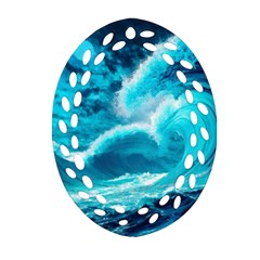 Waves Ocean Sea Tsunami Nautical 3 Ornament (oval Filigree) by Jancukart