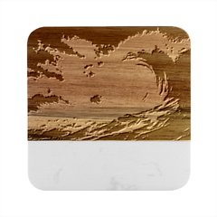 Waves Ocean Sea Tsunami Nautical 3 Marble Wood Coaster (square)