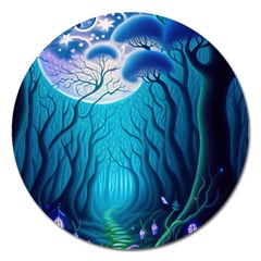 Forrest Jungle Blue Artwork Magnet 5  (round) by Jancukart