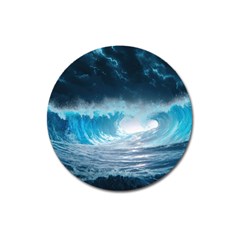 Thunderstorm Storm Tsunami Waves Ocean Sea Magnet 3  (round) by Jancukart