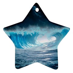 Thunderstorm Storm Tsunami Waves Ocean Sea Star Ornament (two Sides) by Jancukart