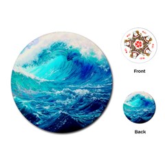 Tsunami Waves Ocean Sea Nautical Nature Water Nature Playing Cards Single Design (round) by Jancukart