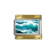 Waves Ocean Sea Tsunami Nautical 4 Gold Trim Italian Charm (9mm) by Jancukart