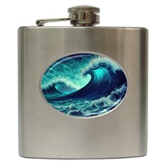 Waves Ocean Sea Tsunami Nautical Hip Flask (6 Oz) by Jancukart