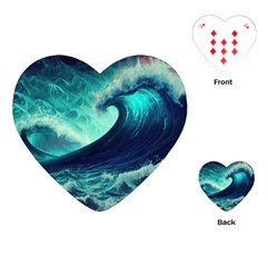 Waves Ocean Sea Tsunami Nautical Playing Cards Single Design (heart) by Jancukart