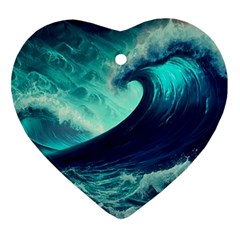 Waves Ocean Sea Tsunami Nautical Heart Ornament (two Sides) by Jancukart