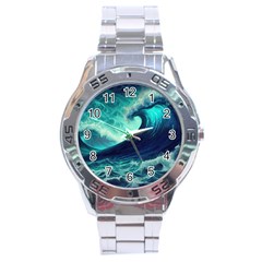 Waves Ocean Sea Tsunami Nautical Stainless Steel Analogue Watch by Jancukart