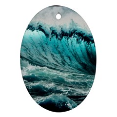 Tsunami Waves Ocean Sea Nautical Nature Water Blue Black Ornament (oval)