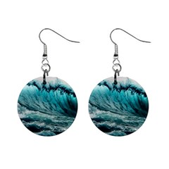 Tsunami Waves Ocean Sea Nautical Nature Water Blue Black Mini Button Earrings by Jancukart