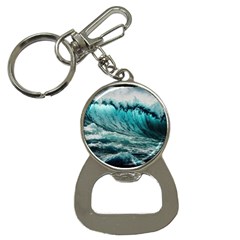 Tsunami Waves Ocean Sea Nautical Nature Water Blue Black Bottle Opener Key Chain by Jancukart