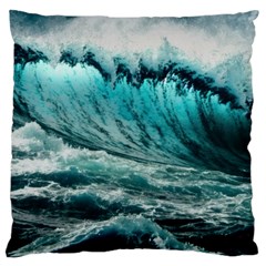 Tsunami Waves Ocean Sea Nautical Nature Water Blue Black Large Cushion Case (one Side) by Jancukart