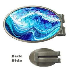 Tsunami Waves Ocean Sea Nautical Nature Abstract Blue Water Money Clips (oval) 