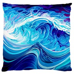 Tsunami Waves Ocean Sea Nautical Nature Abstract Blue Water Standard Premium Plush Fleece Cushion Case (two Sides)