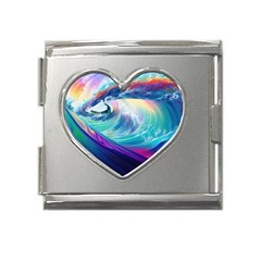 Waves Ocean Sea Tsunami Nautical Nature Water Mega Link Heart Italian Charm (18mm) by Jancukart