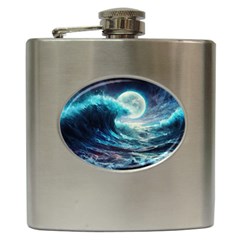 Tsunami Waves Ocean Sea Nautical Nature Water 4 Hip Flask (6 Oz) by Jancukart