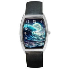 Tsunami Waves Ocean Sea Nautical Nature Water 4 Barrel Style Metal Watch by Jancukart