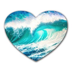 Tsunami Waves Ocean Sea Nautical Nature Water Blue Nature Heart Mousepad by Jancukart